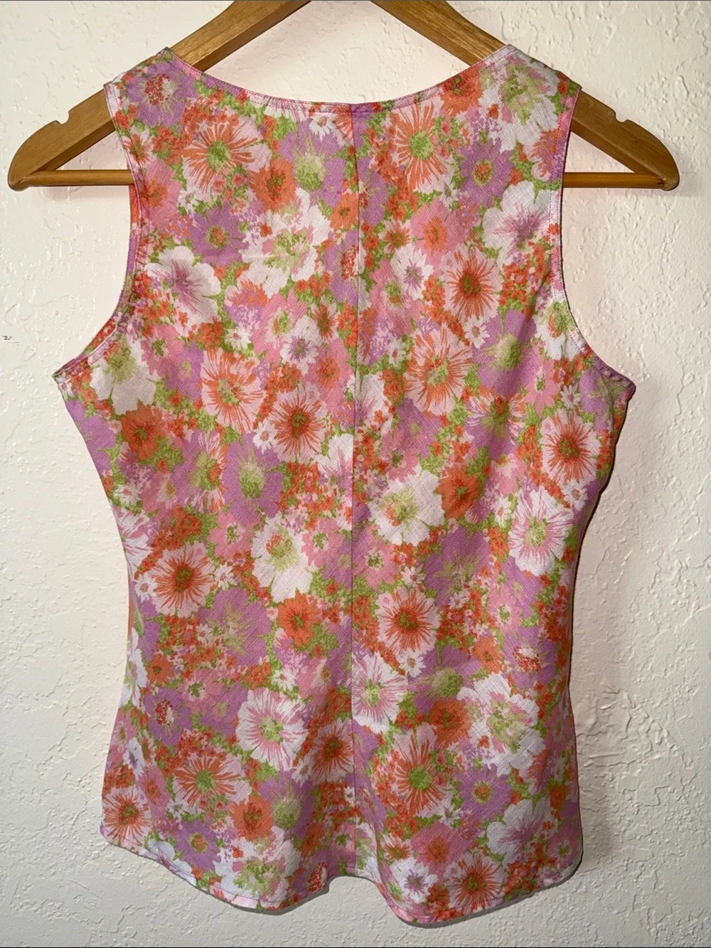 Vtg 90s HAROLD'S Linen Top V-Neck Tie Front 6 Fits M Pink Floral Cottagecore
